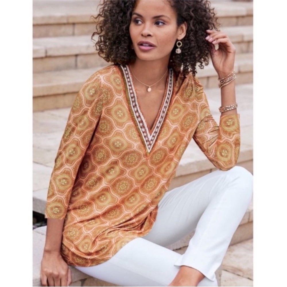 NWT Soft Surroundings Lillia top Bohemian V-Neck sz. L